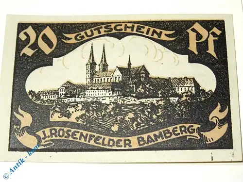Notgeld Bamberg , J. Rosenfelder , 20 Pfennig Schein , Mehl Grabowski 62.1 B , Bayern Serien Notgeld