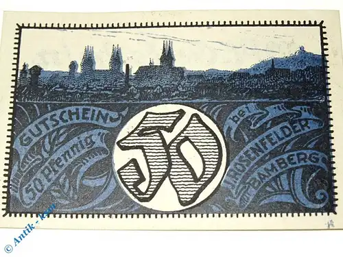 Notgeld Bamberg , J. Rosenfelder , 50 Pfennig Schein , Mehl Grabowski 62.1 B , Bayern Serien Notgeld