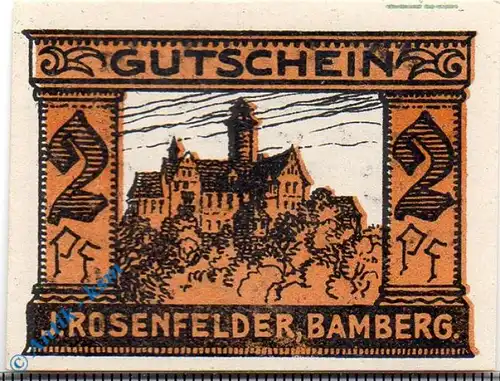 Notgeld J. Rosenfelder Bamberg 62.1.a , 2 Pfennig Schein in kfr. o.D. Bayern Seriennotgeld