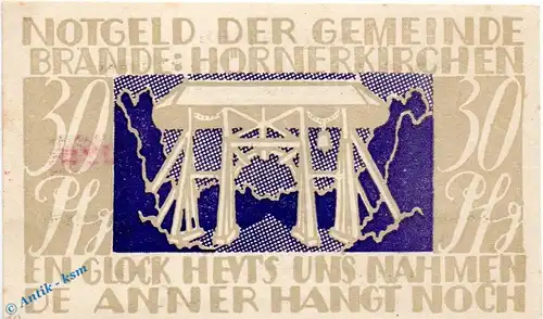 Notgeld Brande Hörnerkirchen , bis 1921 , 30 Pfennig Schein in kfr. Mehl Grabowski 152.1 , Schleswig Holstein Seriennotgeld