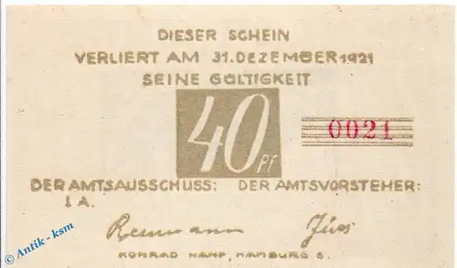 Notgeld Brande Hörnerkirchen , bis 1921 , 40 Pfennig Schein in kfr. Mehl Grabowski 152.1 , Schleswig Holstein Seriennotgeld