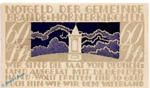 Notgeld Brande Hörnerkirchen , bis 1921 , 60 Pfennig Schein in kfr. Mehl Grabowski 152.1 , Schleswig Holstein Seriennotgeld