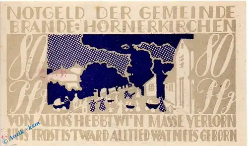 Notgeld Brande Hörnerkirchen , bis 1921 , 80 Pfennig Schein in kfr. Mehl Grabowski 152.1 , Schleswig Holstein Seriennotgeld