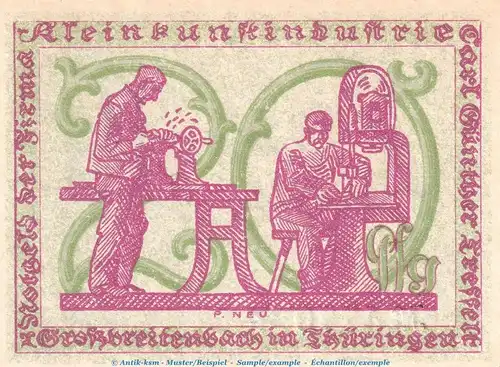 Notgeld Großbreitenbach Tesselt 477.4.a , 20 Pfennig Schein in kfr. o.D. Thüringen Seriennotgeld