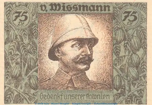 Notgeld Berlin Kolonialpioniere 88.4 , 75 Pf. Nr.2 -vertauschtes Bild- in kfr. von 1921 , Brandenburg Seriennotgeld