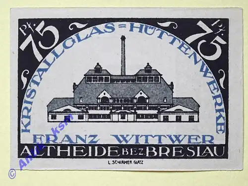 Notgeld Altheide , Bad , Einzelschein über 75 Pfennig blau , Mehl Grabowski 28.1 , Seriennotgeld Schlesien