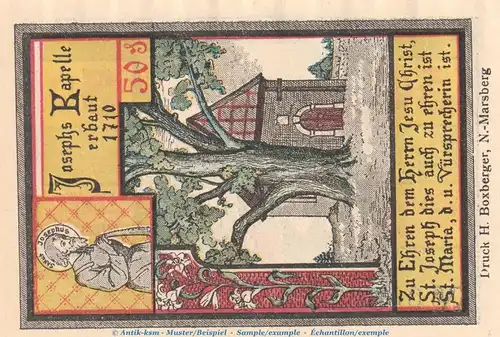 Notgeld Nieder Marsberg 971.2 , 50 Pfennig Schein in kfr. von 1921 , Westfalen Seriennotgeld