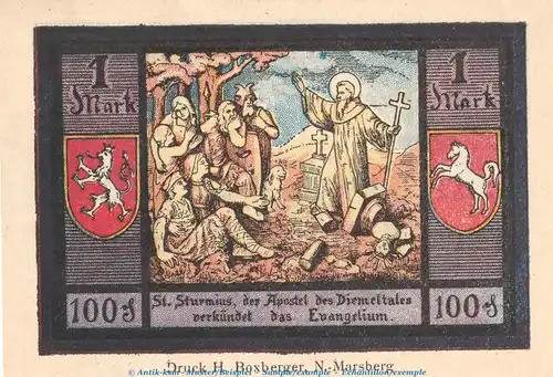 Notgeld Nieder Marsberg 971.2 , 1 Mark Schein in kfr. von 1921 , Westfalen Seriennotgeld