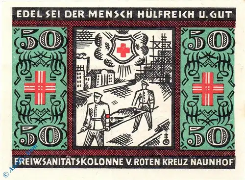 Notgeld Naunhof , rotes Kreuz , 50 Pfennig Schein Nr 2 , Mehl Grabowski 929.1 , von 1921 , Sachsen Seriennotgeld