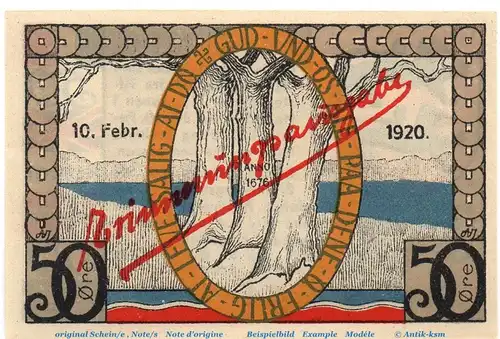 Notgeld Augustenburg , 50 Öre Schein , Mehl Grabowski 54.2 , von 1921 , dänisch Nordschleswig Seriennotgeld