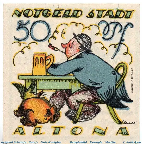 Notgeld Stadt Altona 30.1 , 50 Pfennig Nr 2 Wz Tropfen in kfr. von 1921 , Hamburg Seriennotgeld