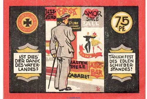 Notgeld Bund Kriegsbeschädigter Hamburg 518.1 , 75 Pfennig Schein in kfr. o.D. Hamburg Seriennotgeld