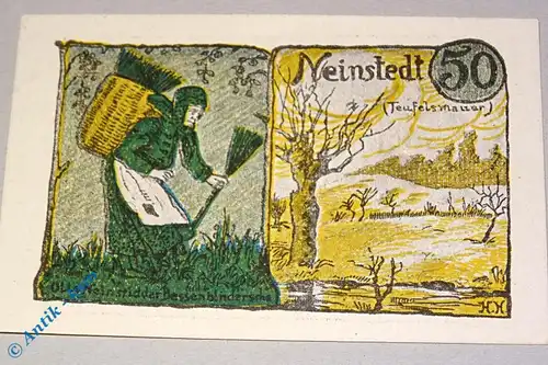 Notgeld Gemeinde Neinstedt 933.2 , 50 Pfennig Schein Nr 2 in kfr. von 1921 , Sachsen Anhalt Seriennotgeld