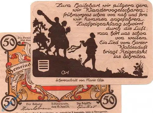 Notgeld Nöschenrode gelb , 50 Pfennig Schein ORT , Mehl Grabowski 980.8 , von 1921 , Sachsen Anhalt Seriennotgeld