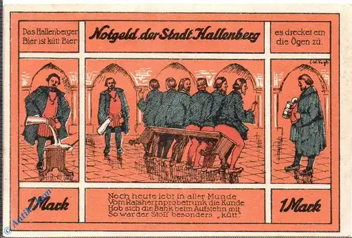 Notgeld Hallenberg , 1 Mark Schein , Mehl Grabowski 512.1 , von 1921 , Westfalen Serien Notgeld