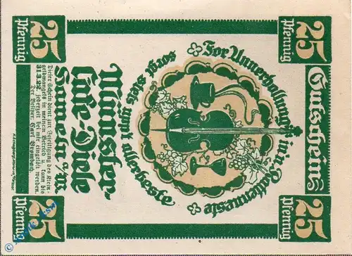 Notgeld Hameln , Cafe Diele , 25 Pfennig Schein , Mehl Grabowski 565.1 , von 1921 , Niedersachsen Seriennotgeld