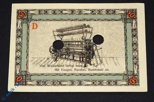 Notgeld Apolda , Musterschein , 50 Pfennig D , Mehl Grabowski 36.3 M , von 1921 , Thüringen Seriennotgeld