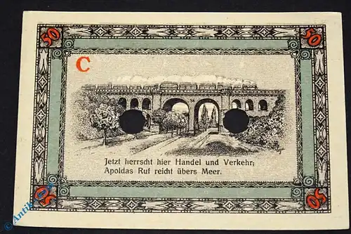 Notgeld Apolda , Musterschein , 50 Pfennig C , Mehl Grabowski 36.3 M , von 1921 , Thüringen Seriennotgeld