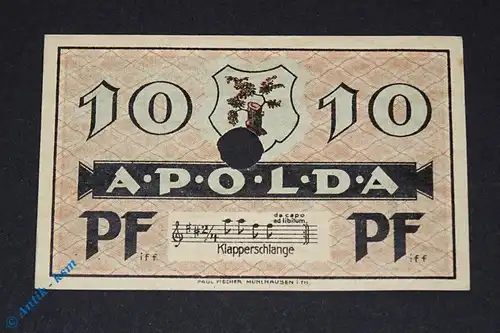 Notgeld Apolda , Musterschein , 10 Pfennig Klapperschlange , Mehl Grabowski 36.1 M , von 1921 , Thüringen Seriennotgeld