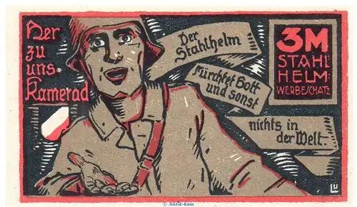 Notgeld Stahlhelm Hamburg 554.1 , 3 Mark Schein in kfr. o.D. Hamburg Seriennotgeld