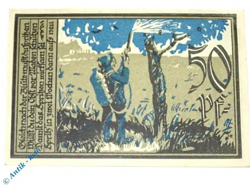 Notgeld Aschersleben , 50 Pfennig Schein Nr 2 , kräftig blau , Mehl Grabowski 50.5 a , von 1921 , Sachsen Anhalt Seriennotgeld