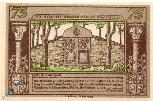 Notgeld Heisterbach , 75 Pfennig Schein Nr 2 , Mehl Grabowski 593.2 , von 1921 , Nordrhein Westfalen Serien Notgeld