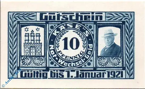 Notgeld Hamburg , Alsterarcaden , 10 Pfennig Schein , Mehl Grabowski 536.1 b , Hamburg Serien Notgeld