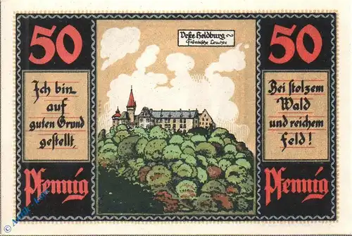 Notgeld Heldburg , 50 Pfennig Schein Nr 1 , Mehl Grabowski 594.1 , von 1921 , Thüringen Seriennotgeld