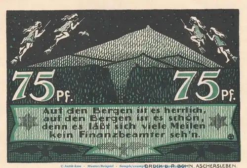 Notgeld Notgeldsammlerbund Aschersleben 49.1 , 75 Pfennig Schein in kfr. von 1921 , Sachsen Anhalt Seriennotgeld