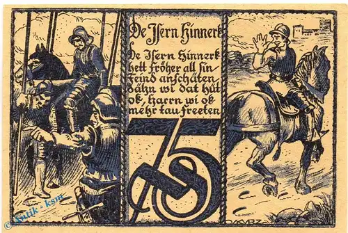 Notgeld Horneburg , Schützenverein , 75 Pfennig Schein Nr 1 in kfr. Mehl Grabowski 631.1 , von 1922 , Niedersachsen Seriennotgeld
