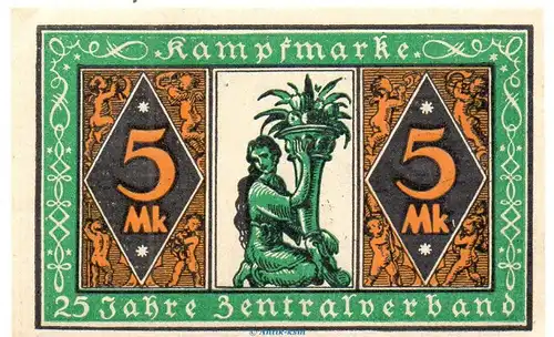 Notgeld Z.d.A Kampfmarke Hamburg 562.1 , 5 Mark Schein in kfr. o.D. , Hamburg Seriennotgeld