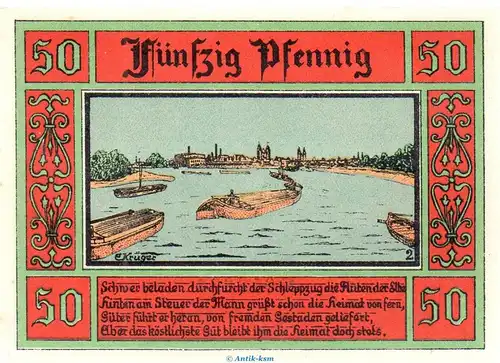 Notgeld Stadt Aken 8.2.a , 50 Pfennig dünn Nr 2 in kfr. von 1921 , Sachsen Anhalt Seriennotgeld