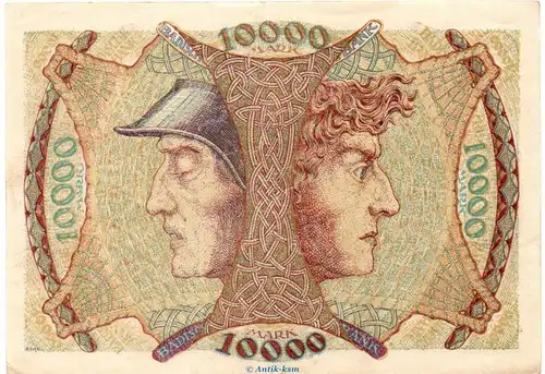 Länderbanknote , 10.000 Mark Schein in gbr. BAD-9.b, Ros.711, S.910 , vom 01.04.1923 , Badische Notenbank - Inflation
