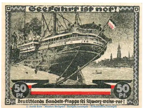 Notgeld Stadt Hamburg 539.1 , 50 Pfennig Schein in kfr. von 1921 , Hamburg Seriennotgeld