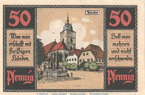 Notgeld Stadt Heldburg 594.1 , 50 Pfennig Schein Nr.5 in kfr. von 1921 , Thüringen Seriennotgeld