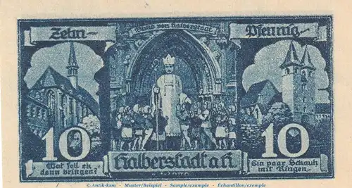 Notgeld Stadt Halberstadt 504.2.a , 10 Pfennig Schein Nr.2 in kfr. von 1921 , Sachsen Anhalt Seriennotgeld