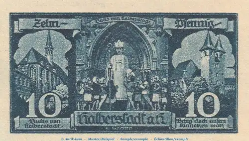 Notgeld Stadt Halberstadt 504.2.a , 10 Pfennig Schein Nr.1 in kfr. von 1921 , Sachsen Anhalt Seriennotgeld