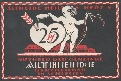 Notgeld Gemeinde Altheide 28.2 , 25 Pfennig Schein -rot- in kfr. von 1921 , Schlesien Seriennotgeld