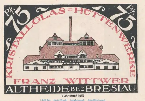 Notgeld Gemeinde Altheide 28.2 , 75 Pfennig Schein -rot- in kfr. von 1921 , Schlesien Seriennotgeld