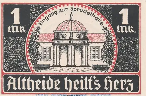 Notgeld Gemeinde Altheide 28.2 , 1 Mark Schein -rot- in kfr. von 1921 , Schlesien Seriennotgeld