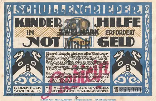 Notgeld -Liebicin- Hamburg 544.2 , 20 Mark Aufdruck in kfr. o.D. Hamburg Seriennotgeld