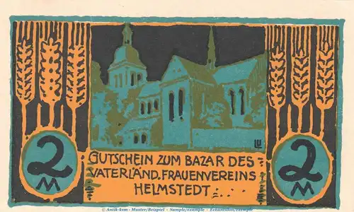 Notgeld Vatl. Frauenverein Helmstedt 598.1 , 2 Mark Schein in kfr. o.D. Niedersachsen Seriennotgeld