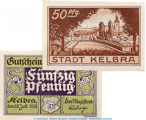 Notgeld Stadt Kelbra 686.3 , 50 Pfennig Nr.6 -Wz.Fabermännchen- in kfr. von 1921 , Sachsen Anhalt Seriennotgeld