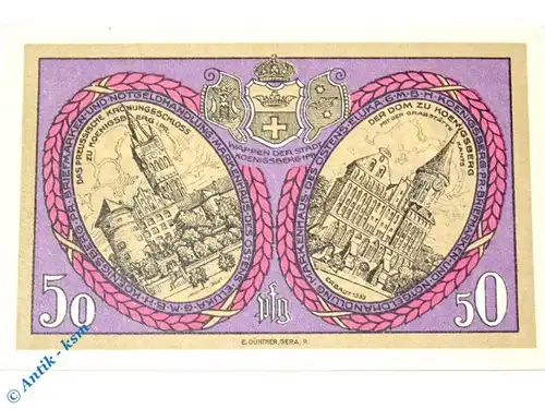 Notgeld Königsberg , Eluka , Einzelschein über 50 Pfennig violett braun , Mehl Grabowski 723.1 , von 1921 , Ostpreussen Seriennotgeld