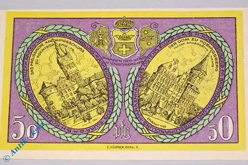 Notgeld Königsberg , Eluka , Einzelschein über 50 Pfennig violet gelb , Mehl Grabowski 723.1 , von 1921 , Ostpreussen Seriennotgeld