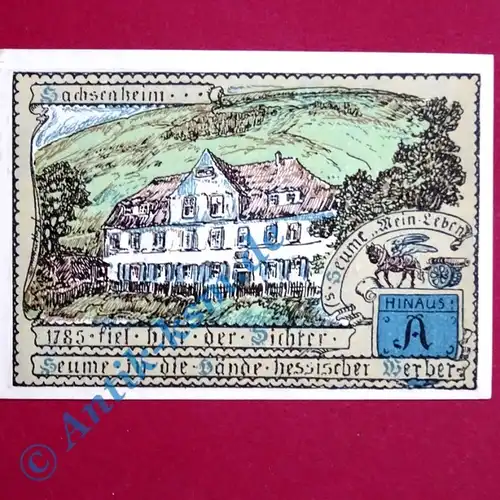 Notgeld Stadt Vacha 1356.1 , 75 Pfennig Schein -M- in kfr. von 1921 , Thüringen Seriennotgeld
