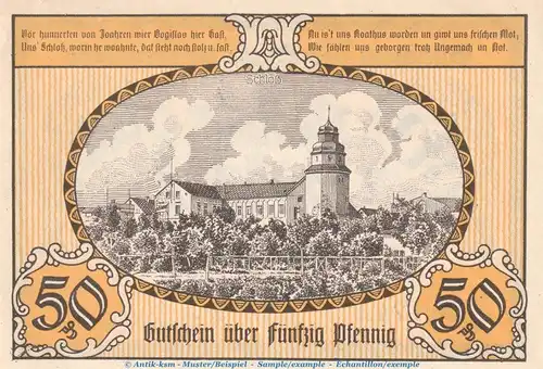 Notgeld Stadt Ueckermünde 1350.1 , 25 Pfennig Schein Nr.1 in kfr. von 1921 , Mecklenburg Vorpommern Seriennotgeld