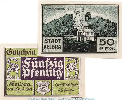 Notgeld Stadt Kelbra 686.3 , 50 Pfennig Nr.2 -Wz.Fabermännchen- in kfr. von 1921 , Sachsen Anhalt Seriennotgeld