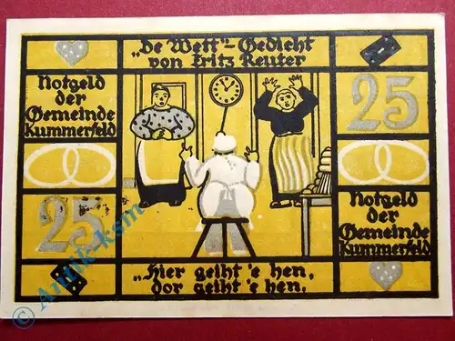 Notgeld Kummerfeld , 25 Pfennig Schein Nr 2 , Mehl Grabowski 749.9 A , Schleswig Holstein Seriennotgeld
