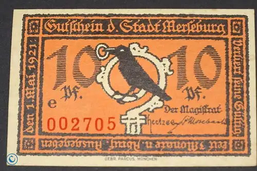 Notgeld Merseburg , 10 Pfennig Schein , Mehl Grabowski 884.2 , von 1921 , Sachsen Anhalt Seriennotgeld